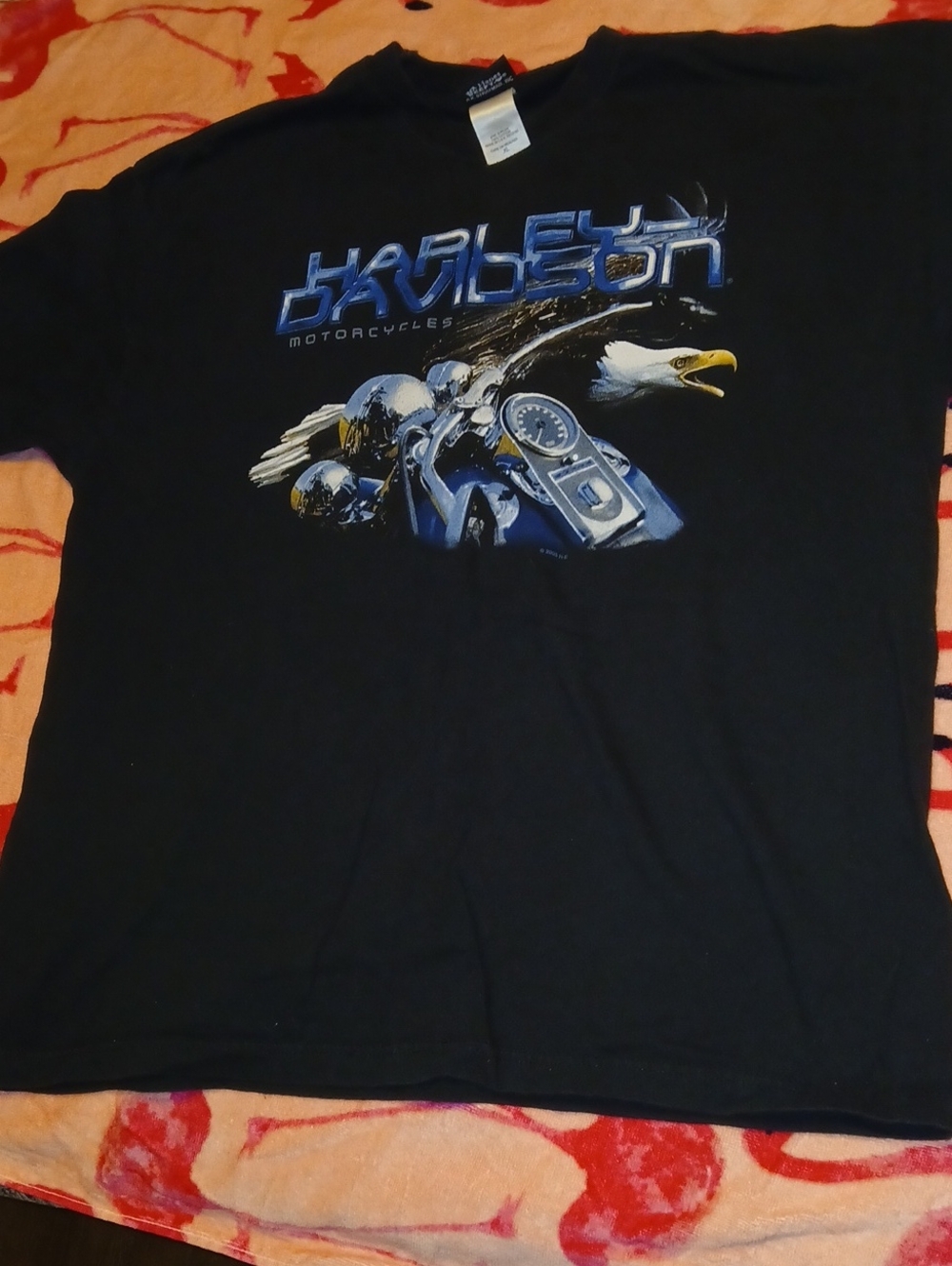Vintage Harley-Davidson Black Motorcycle Graphic Tee with Eagle/motorcycle Logo